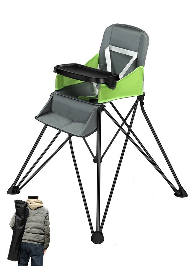 Multifunctional Baby Portable High Chair for Indoor Outdoor Children's Dining Chair Foldable Space Saving HighChair for 6 Months+ (Green)