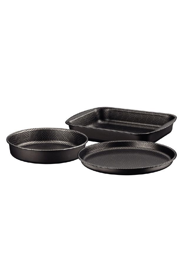 Since 1911,Made in Brazil- Paris 3 Pieces Black Aluminum Roasting Pan Set with Interior and Exterior Starflon Max PFOA Free Nonstick Coating