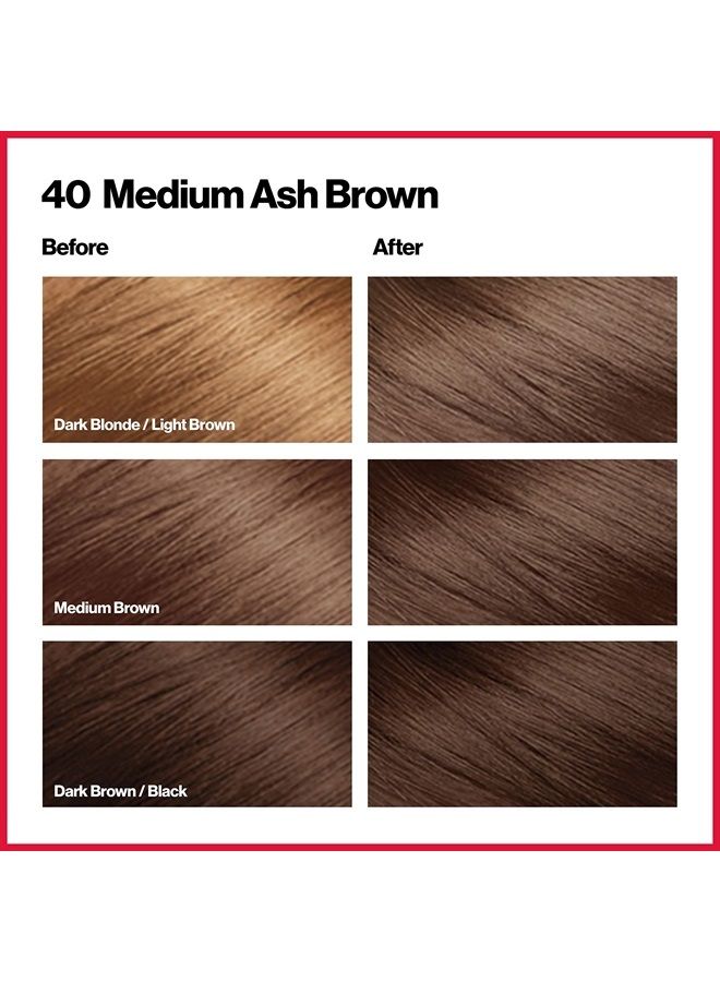 Permanent Hair Color by Revlon, Permanent Hair Dye, Colorsilk with 100% Gray Coverage, Ammonia-Free, Keratin and Amino Acids, 40 Medium Ash Brown, 4.4 Oz (Pack of 1)