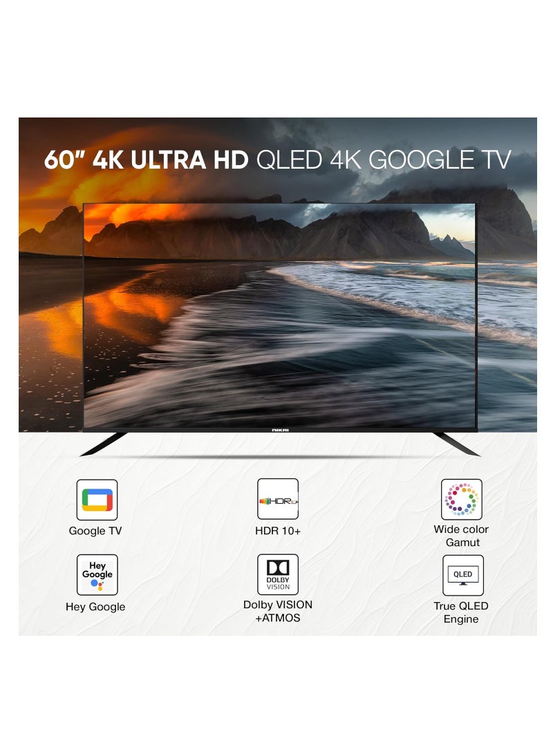 58 Inch 4K QLED Ultra HD Smart Google TV, Hands-Free Voice Control, Game Master, Dolby Vision + Atmos, 4K HDR10+, Effortless Connectivity With Android & Apple Devices NPROG60QLED Black