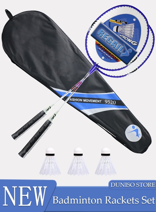 Badminton Rackets Set 2 Player Badminton Rackets Lightweight Badminton Racquet with 3 Shuttlecocks and 1 Carrying Bag, Badminton Backyard Games for Outdoor, Garden, Beach, Family Fun Game