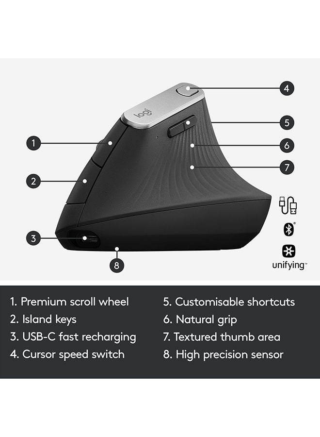 MX Vertical Ergonomic Wireless Mouse With USB Receiver Graphite