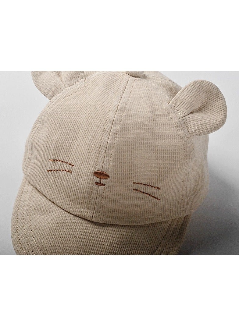 Wonder Kids durable cotton Kids Cap, Kitty Kids Caps are Perfect for Beach, Travelling and Outdoor activities, Cute Kitty design Easy to match with Clothing Styles, Beige