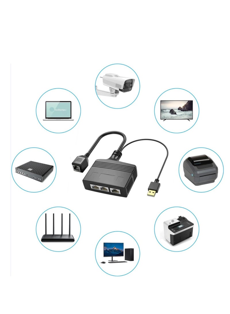 RJ45 Ethernet Splitter 1 to 2 Out, with USB Power Cable, RJ45 Internet Splitter Adapter 1000Mbps High Speed for Cat 5/5e/6/7/8 Cable, Support Two Devices Working Simultaneously