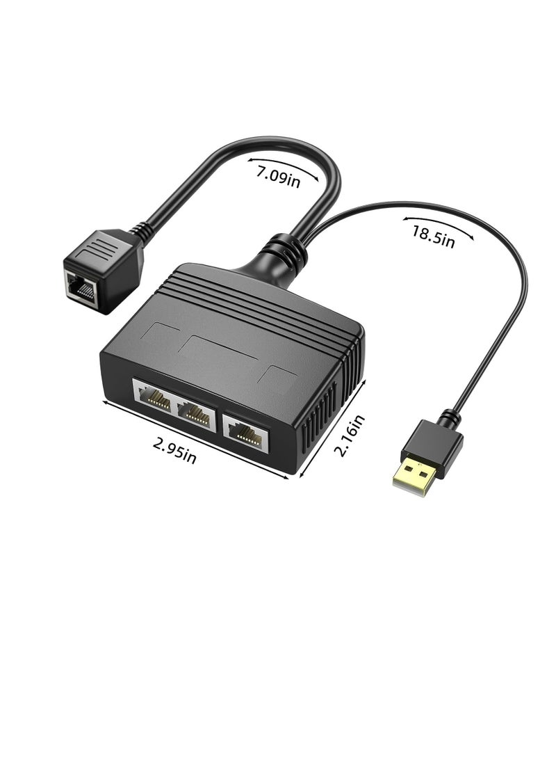 RJ45 Ethernet Splitter 1 to 2 Out, with USB Power Cable, RJ45 Internet Splitter Adapter 1000Mbps High Speed for Cat 5/5e/6/7/8 Cable, Support Two Devices Working Simultaneously