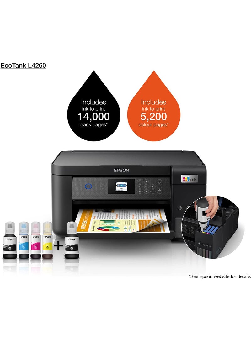 3 In 1 Printer EcoTank L4260 Home Ink Tank Printer With Double Sided A4 Colour Paper Black