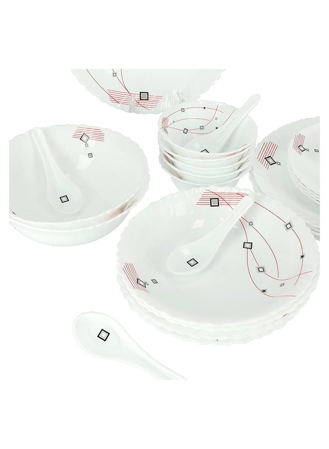 33Pcs Opal Ware Dinner Set - Floral Design Plates, Bowls, Spoons, Comfortable Handling, Perfect for Family Everyday Use, and Family Get- Together, Restaurant, Banquet and More (Blue and Red) White 50cm