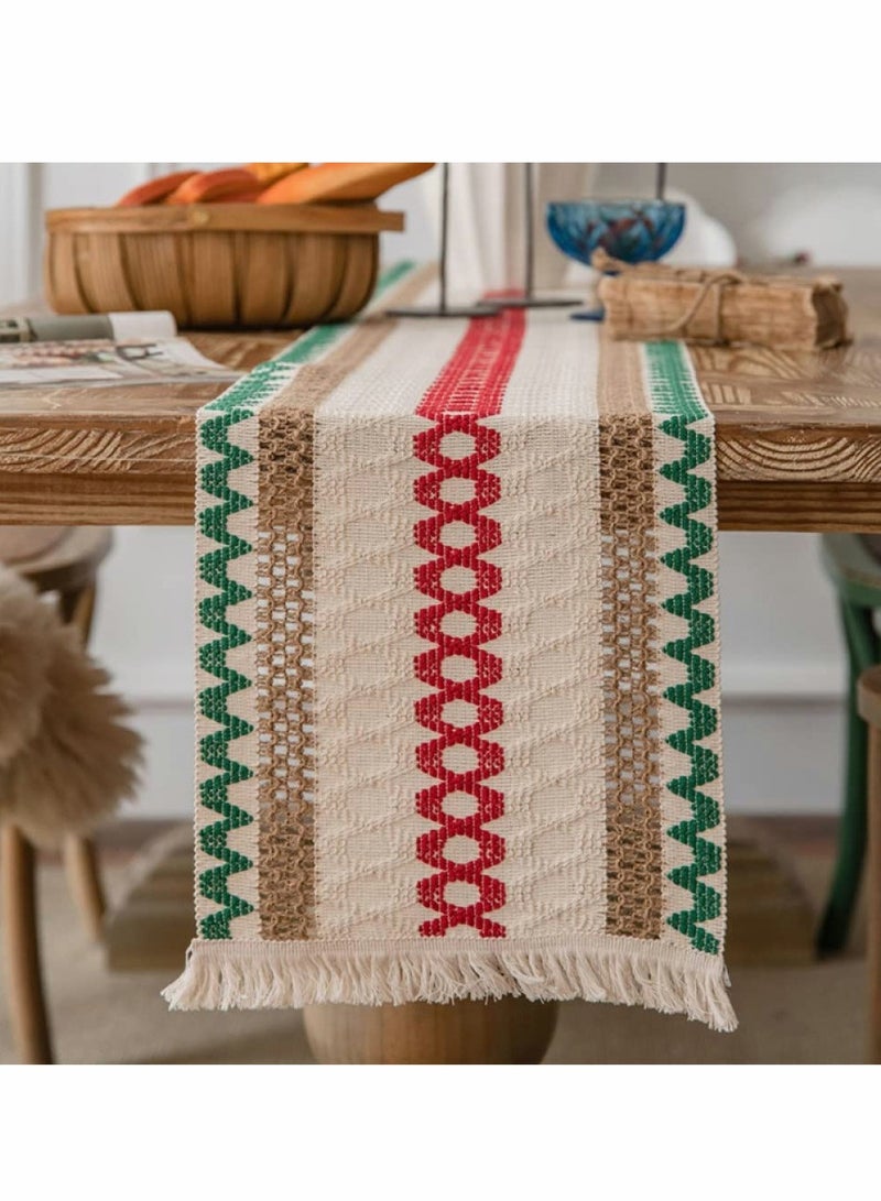 Creative Bohemian Ethnic Table Runner, Colorful Plaid Cotton Linen Braided Tassel Rectangular Coffee Table Tablecloth Home Party Restaurants Kitchen Holiday Wedding Decorations (12