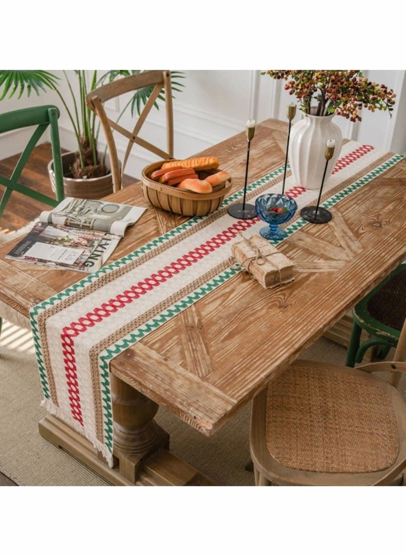 Creative Bohemian Ethnic Table Runner, Colorful Plaid Cotton Linen Braided Tassel Rectangular Coffee Table Tablecloth Home Party Restaurants Kitchen Holiday Wedding Decorations (12