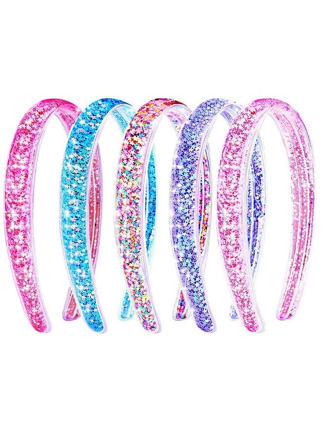 Girls Headbands 5 Pcs Headbands For Girls Glitter Toddler Headband Sparkly Confetti Headband With Teeth For Kids Cute Rainbow Pink Purple Blue Hard Head Bands Little Girl Hair Accessories