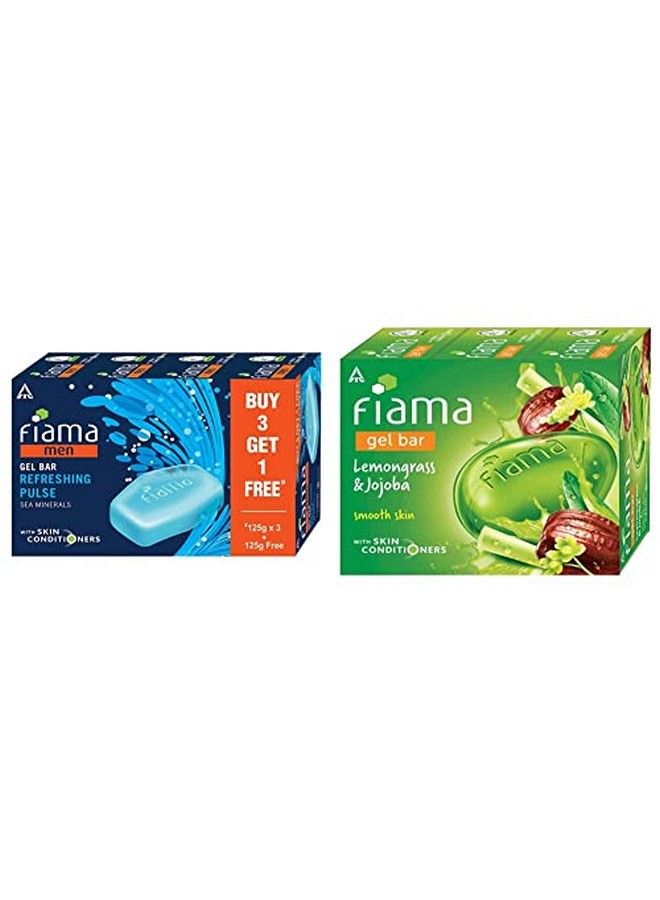 Men Refreshing Pulse Gel Bar With Sea Minerals With Skin Conditioners 125G (Buy 3 Get 1 Free) & Gel Bar Lemongrass And Jojoba For Smooth Skin 125G (Pack Of 3)