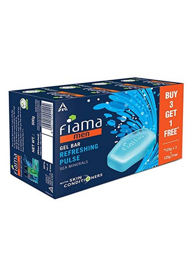 Men Refreshing Pulse Gel Bar With Sea Minerals With Skin Conditioners 125G (Buy 3 Get 1 Free) & Gel Bar Lemongrass And Jojoba For Smooth Skin 125G (Pack Of 3)