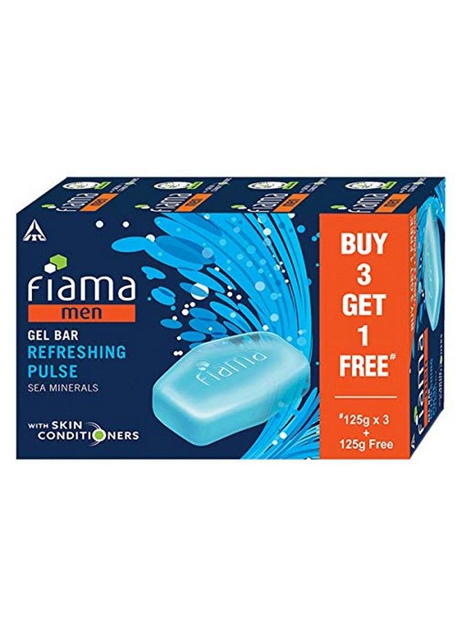Men Refreshing Pulse Gel Bar With Sea Minerals With Skin Conditioners 125G (Buy 3 Get 1 Free) & Gel Bar Lemongrass And Jojoba For Smooth Skin 125G (Pack Of 3)