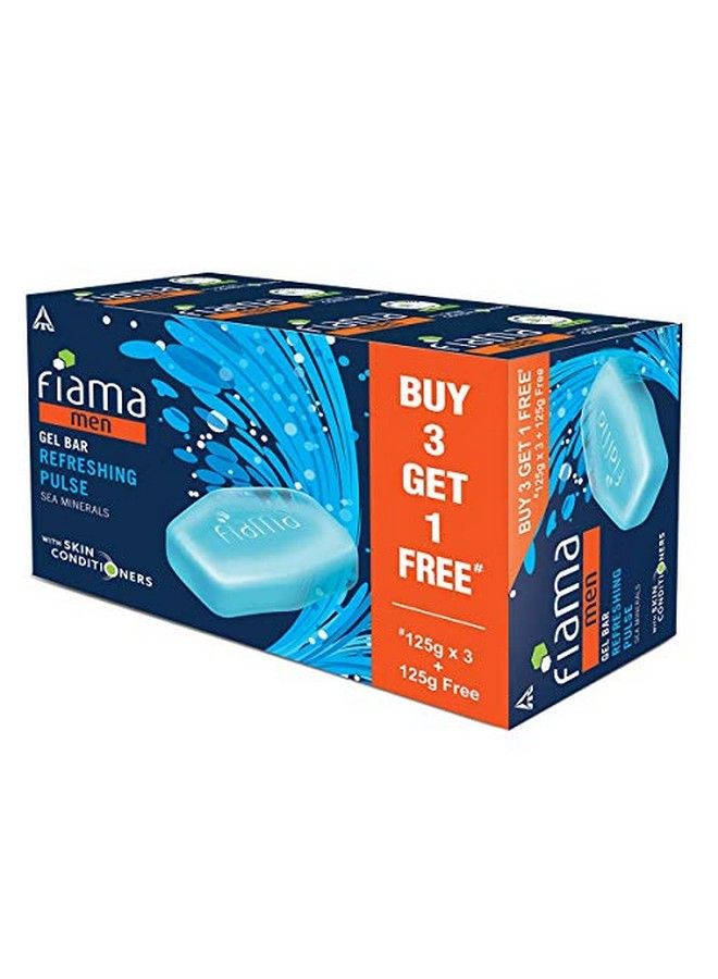 Men Refreshing Pulse Gel Bar With Sea Minerals With Skin Conditioners 125G (Buy 3 Get 1 Free) & Gel Bar Lemongrass And Jojoba For Smooth Skin 125G (Pack Of 3)