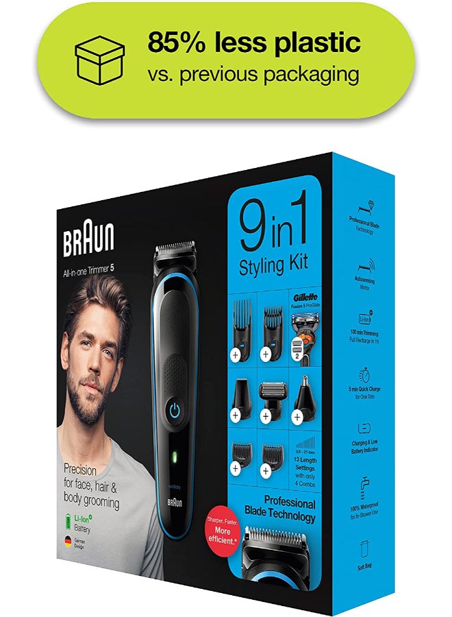 MGK5280 9-In-1 Beard Trimmer Set With Gillette Fusion5 ProGlide Razor Black/Blue