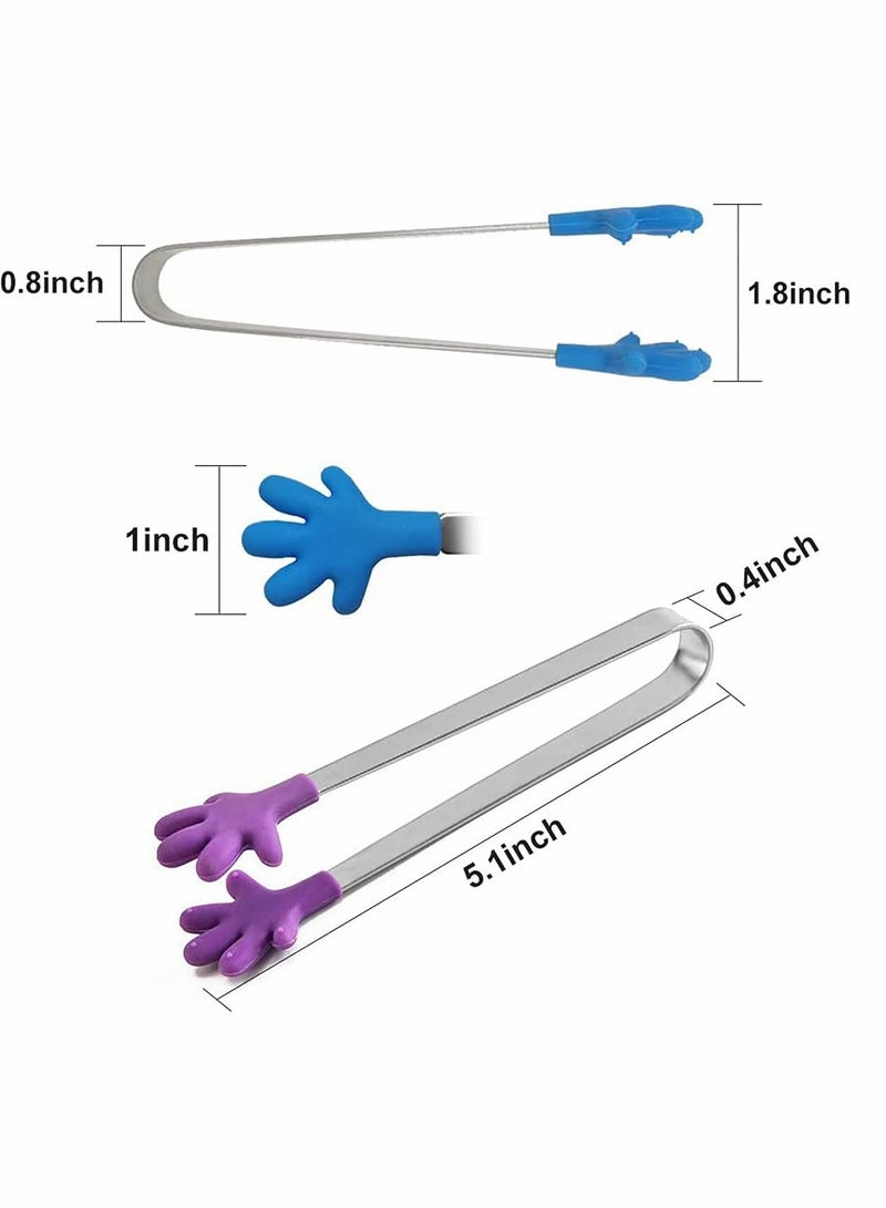 Silicone Mini Tongs 6PCS, 5 Inch Hand Shape Food Tongs, Colourful Small Kids Tongs for Serving Food, Ice Cube, Fruits, Sugar, Barbecue