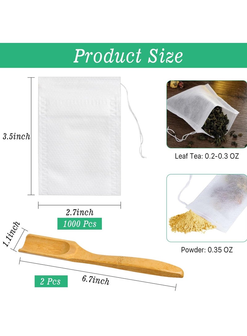 1000 Pcs Disposable Tea Bags for Loose Leaf Tea, Drawstring Empty Tea Infuser with 2 Pcs Tea Spoon, Natural Material Tea Filter Bags for Loose Leaf Tea, Coffee