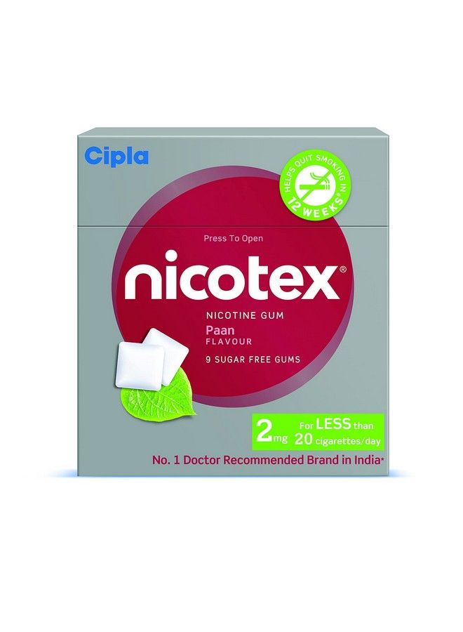 Nicotex Nicotine Sugar Free Paan Gums 2Mg Helps To Quit Smoking Who Approved Therapy 9 Gums Each Pack Pack Of 18