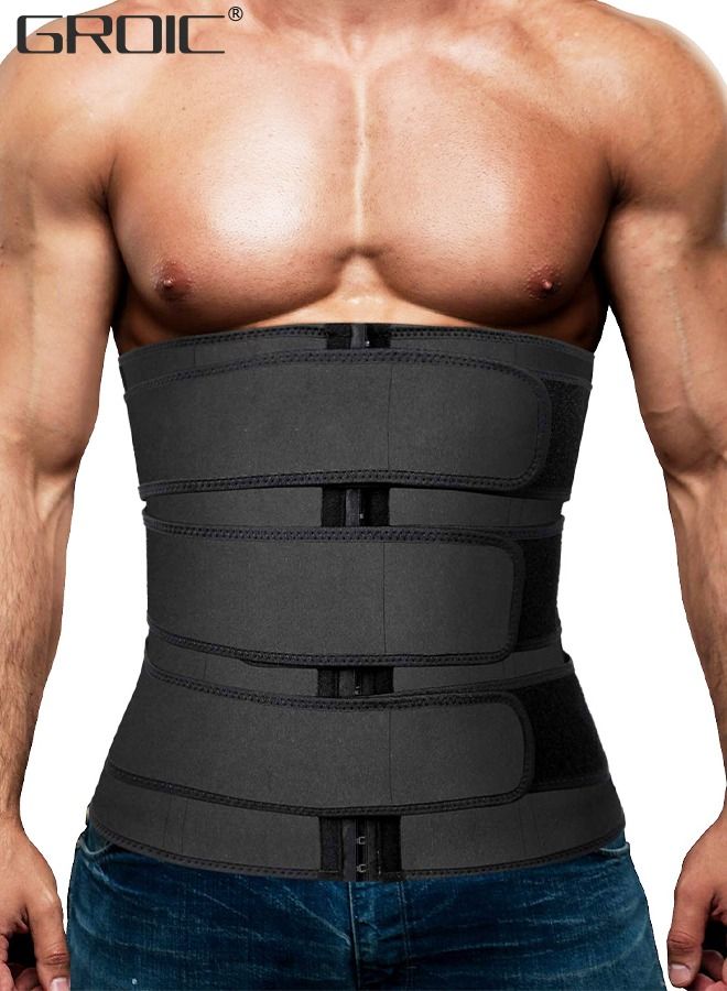 Men's Waist Trainer Sauna Weight Loss Body Shaper Sweat Vest for Men with 3 Rows of Hooks and 3 Belt, Neoprene Sauna Waist Sauna Sweat Waist Trimmer Slimmer Belt Workout Girdle, XL