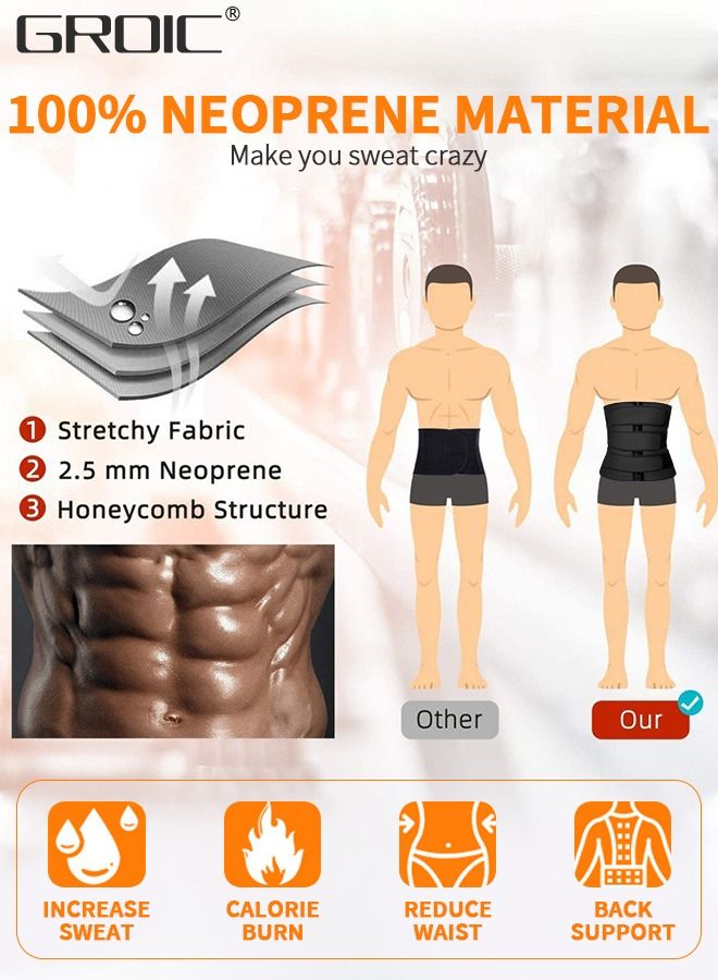 Men's Waist Trainer Sauna Weight Loss Body Shaper Sweat Vest for Men with 3 Rows of Hooks and 3 Belt, Neoprene Sauna Waist Sauna Sweat Waist Trimmer Slimmer Belt Workout Girdle, XL