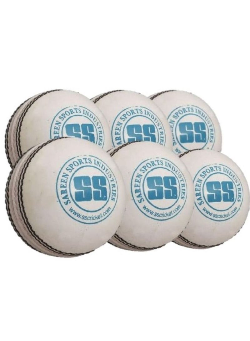 SS County White Cricket Ball Pack of 6