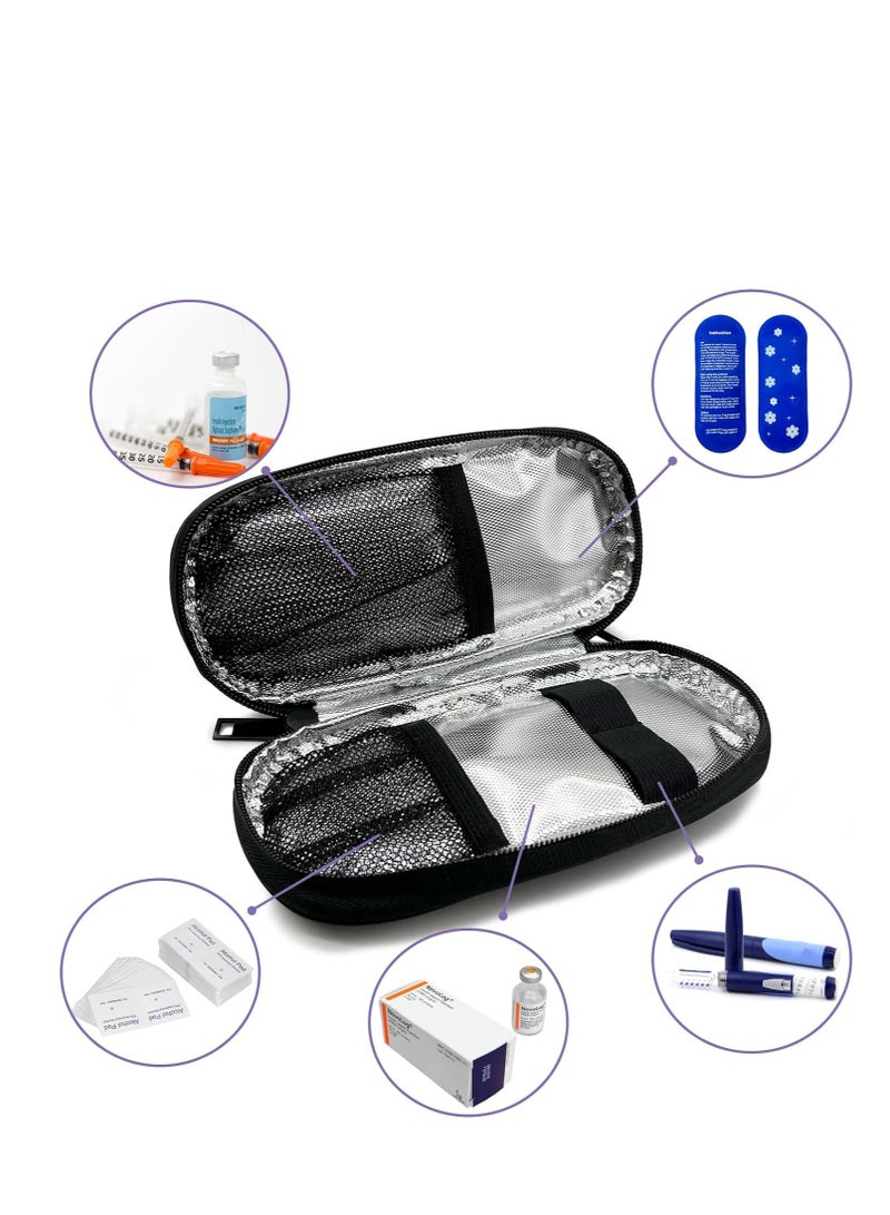 Insulin Cooler Travel Case, Diabetic Medication Insulated Cool Organizer with 2 Reusable Ice Packs for Insulin Pen and Other Diabetic Supplies, Travel Case for Most Insulated Medication Travel Bag