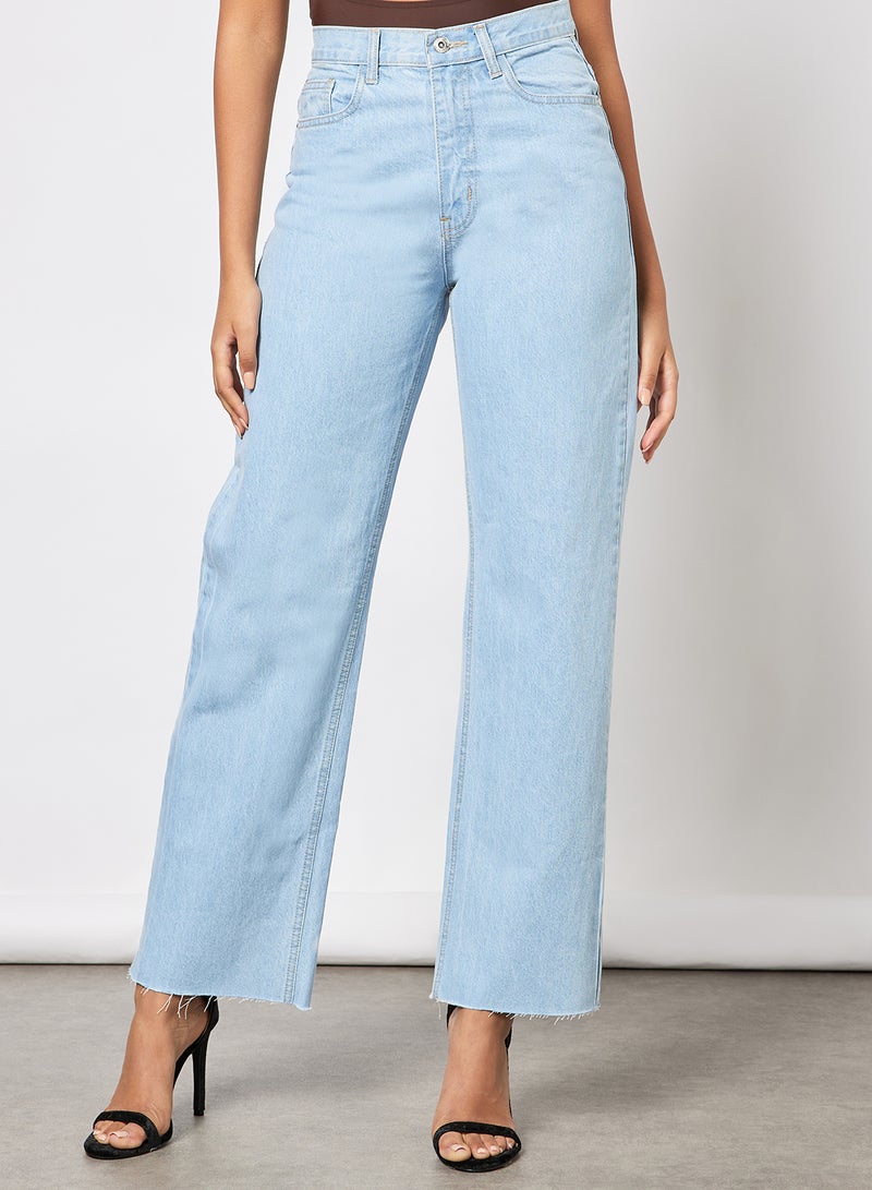 Raw Hem Straight Jeans Blue