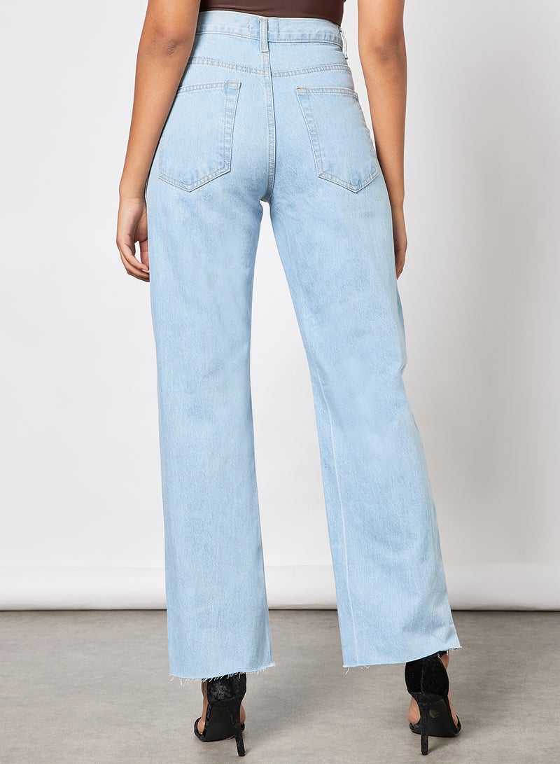 Raw Hem Straight Jeans Blue