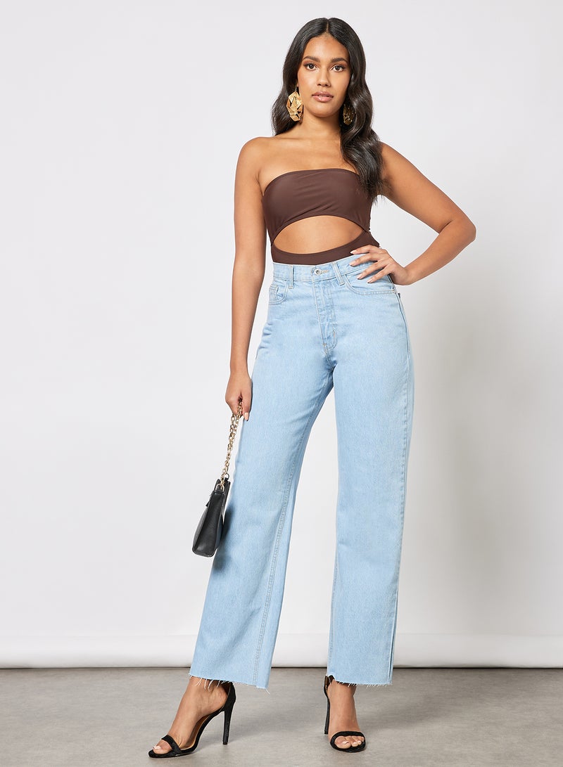 Raw Hem Straight Jeans Blue