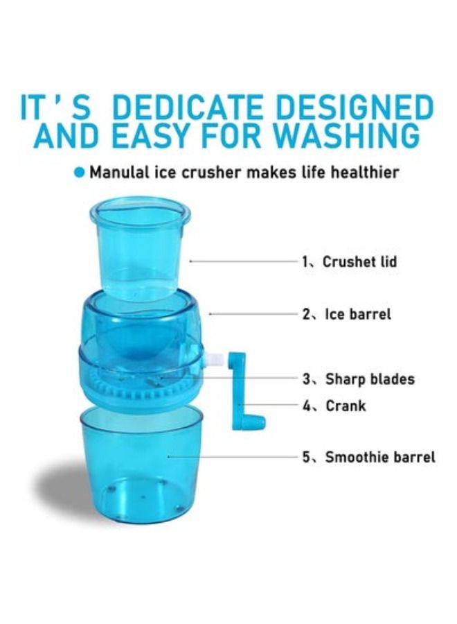 Manual Ice Shaver and Snow Cone Maker, Portable Ice Crusher Machine Kitchen Tool Blue Ice Crusher/Snow Cone Machine - Manual Hand Cranked Ice Shaver to Prepare Slushies