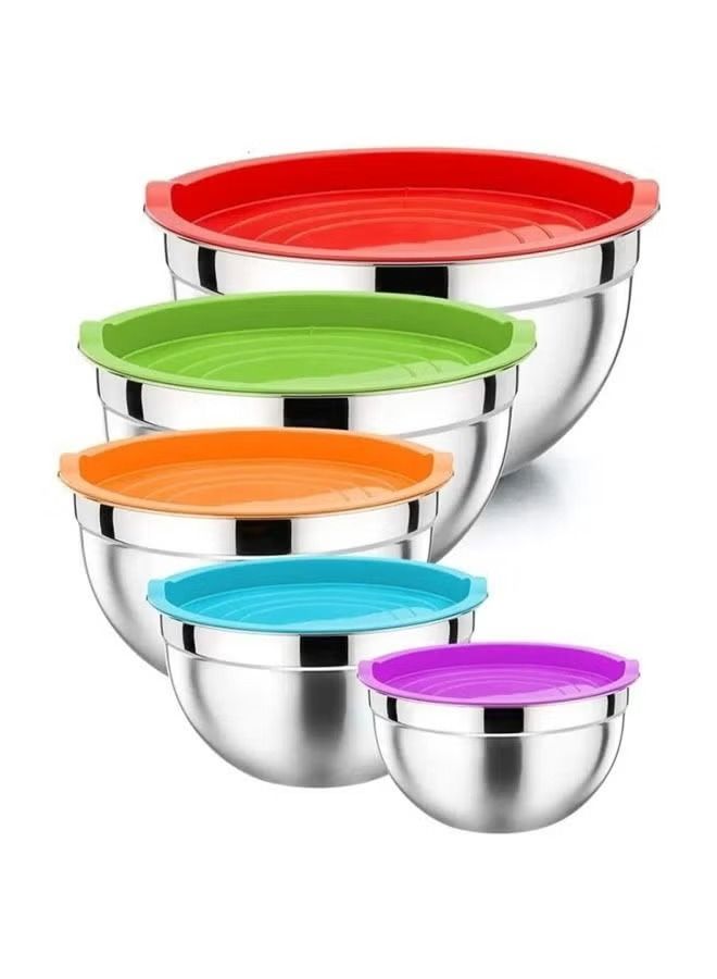 Bowls Mixing Bowl With Lid Set Of 5 Stainless Steel Nesting Salad Bowl Set For Prepping Mixing And Serving