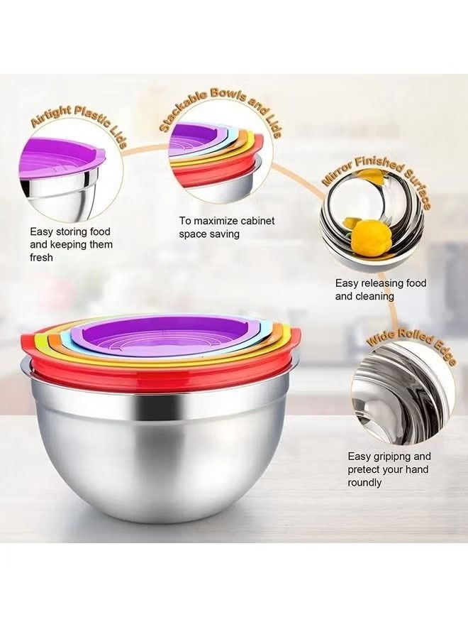 Bowls Mixing Bowl With Lid Set Of 5 Stainless Steel Nesting Salad Bowl Set For Prepping Mixing And Serving