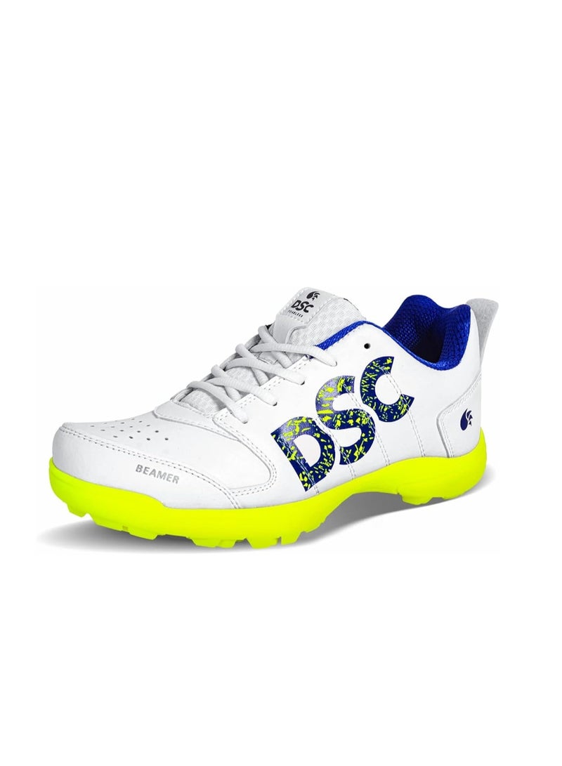 Beamer Cricket Shoe | Color: Fluro Yellow & White | Size: 4UK/5US/38EU | For Mens & Boys | Material: Polyvinyl Chloride | Long Lasting Performance | Breathable Mesh for Improving Performance