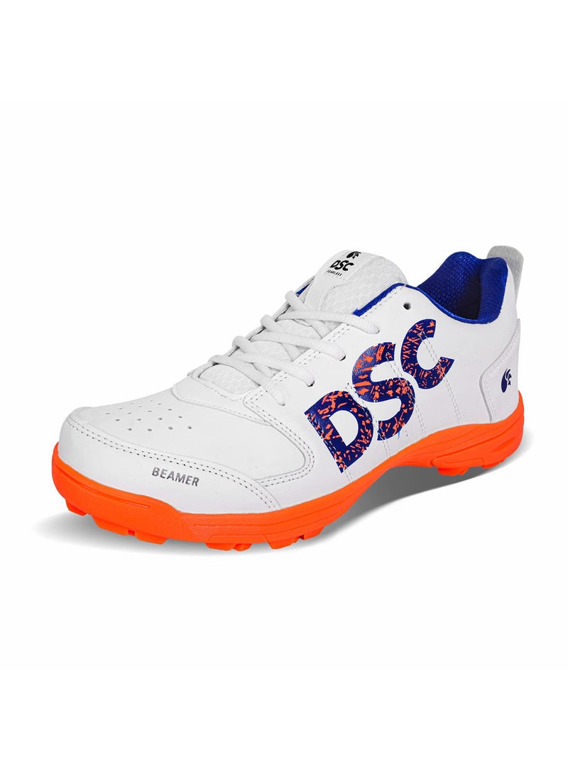 Beamer Cricket Shoes | Fluro Orange/White | For Boys and Men | Light Weight | Durable | 11 UK, 12 US, 45 EU