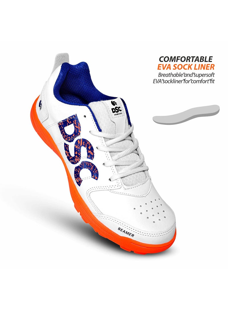 Beamer Cricket Shoes | Fluro Orange/White | For Boys and Men | Light Weight | Durable | 11 UK, 12 US, 45 EU