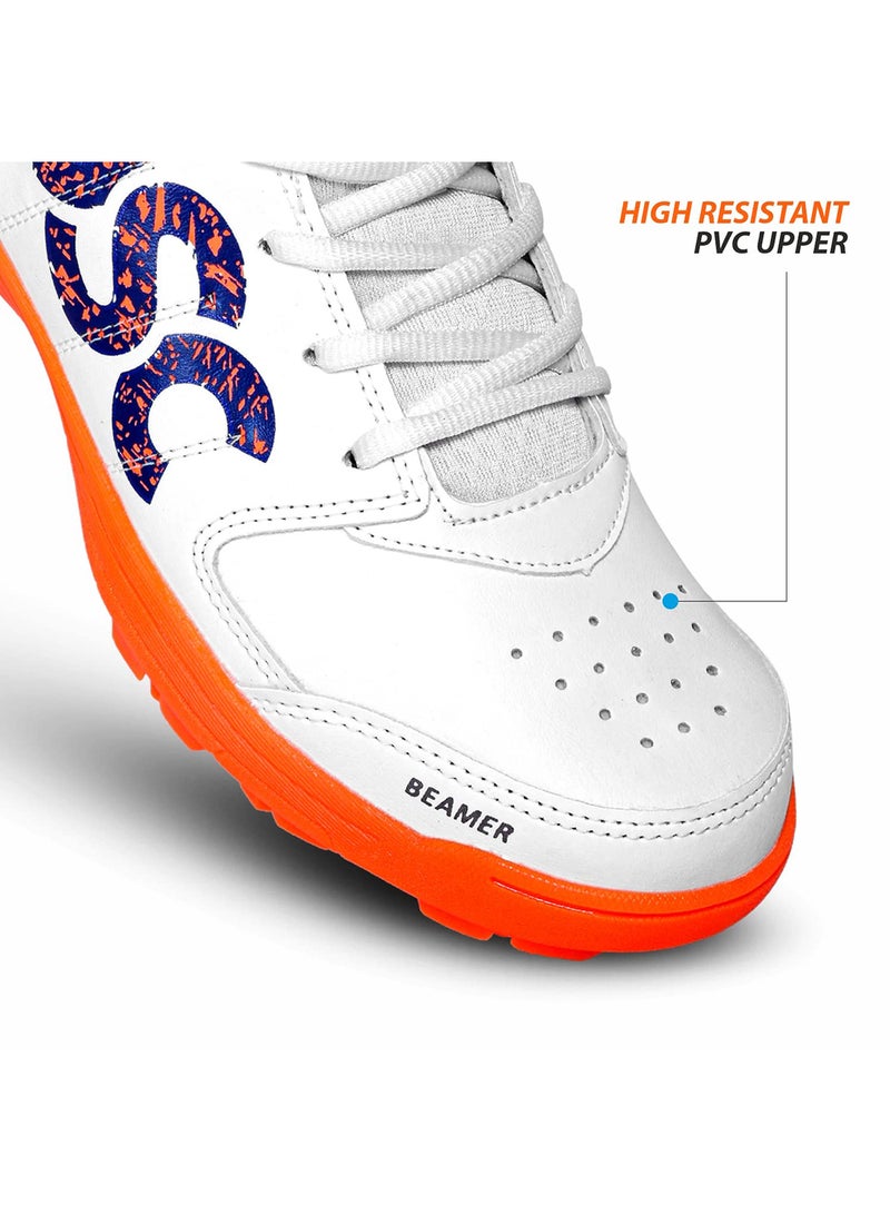 Beamer Cricket Shoes | Fluro Orange/White | For Boys and Men | Light Weight | Durable | 11 UK, 12 US, 45 EU