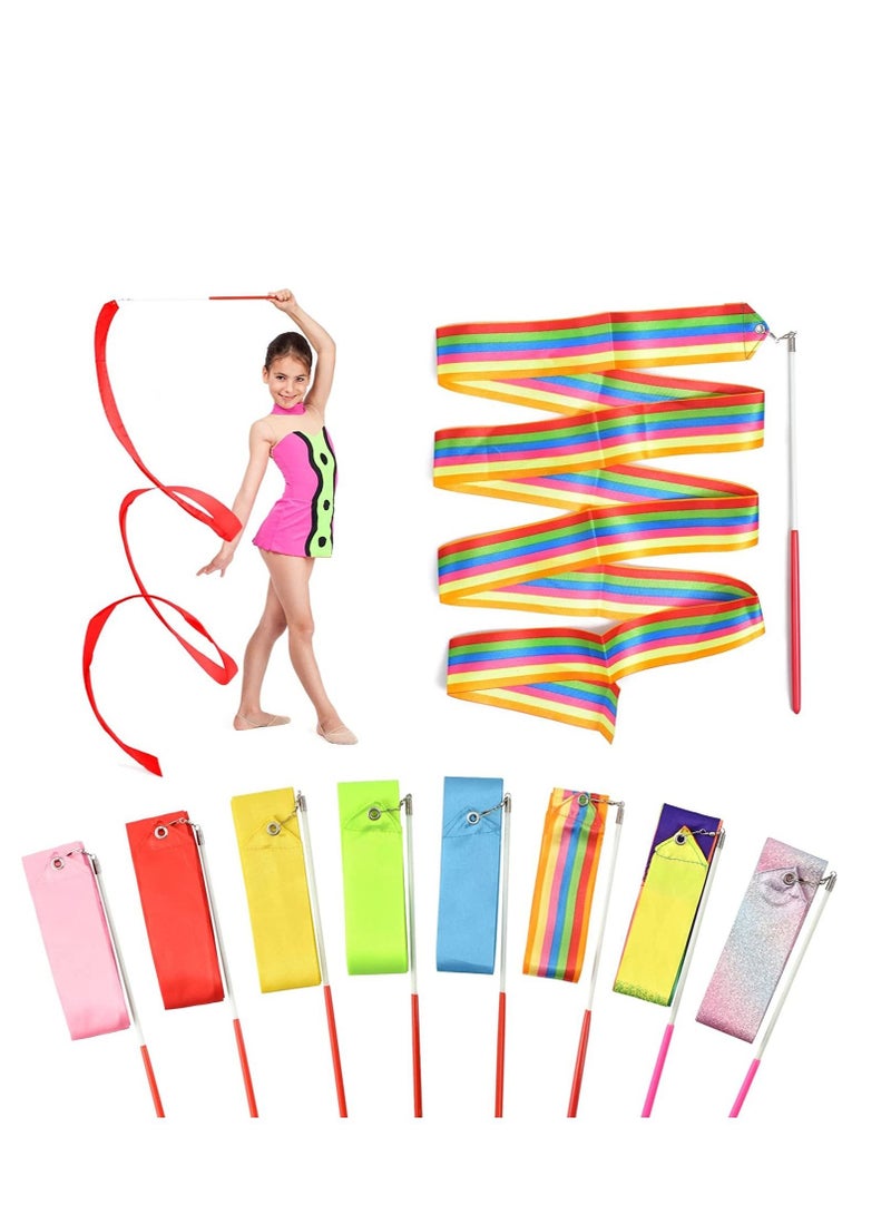 SYOSI Dance Ribbons Gymnastic Ribbon for Kids Dancing Streamers Rhythmic with a Twirling Rod Streamer Baton Art Dance Ribbons Rhythmic Baton Twirling Dancing Streamers 8PCS