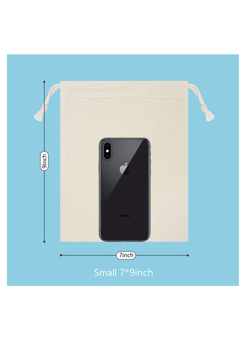 12 Pack 17cm*23CM Reusable Produce Bags, Muslin Bags with Drawstrings for Shopping and Storage, 100% Natural Cotton Bags, Washable, Biodegradable, for Fruit Vegetable and More, Food Safe