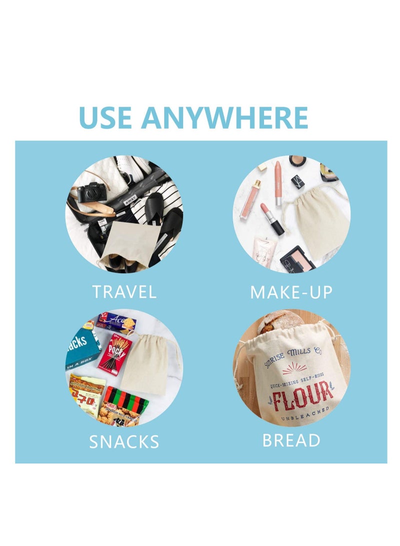 12 Pack 17cm*23CM Reusable Produce Bags, Muslin Bags with Drawstrings for Shopping and Storage, 100% Natural Cotton Bags, Washable, Biodegradable, for Fruit Vegetable and More, Food Safe