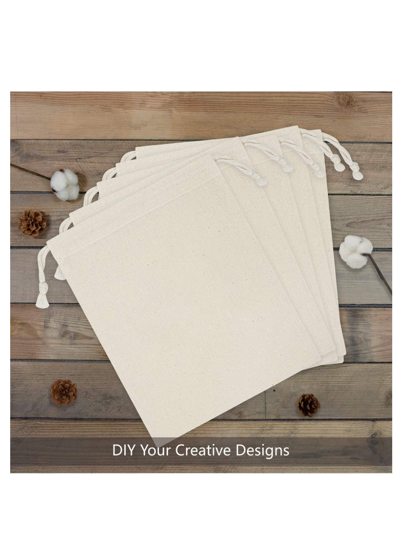 12 Pack 17cm*23CM Reusable Produce Bags, Muslin Bags with Drawstrings for Shopping and Storage, 100% Natural Cotton Bags, Washable, Biodegradable, for Fruit Vegetable and More, Food Safe