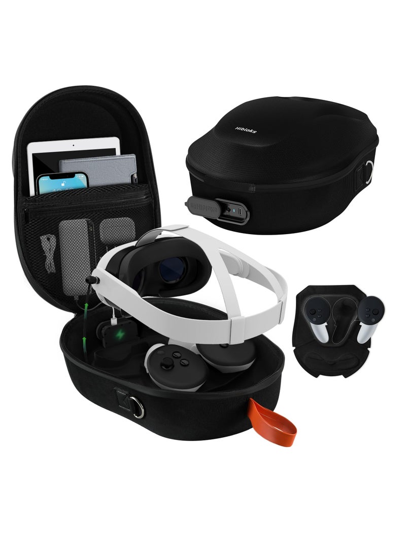 HiBloks Carrying Case with Magnetic Charging Port for Meta Quest 3 Accessories, Hard Travel Case for Oculus Quest 3 All-in-One VR Headset and Controllers, Quest 3 Backpack Portable Storage Bag