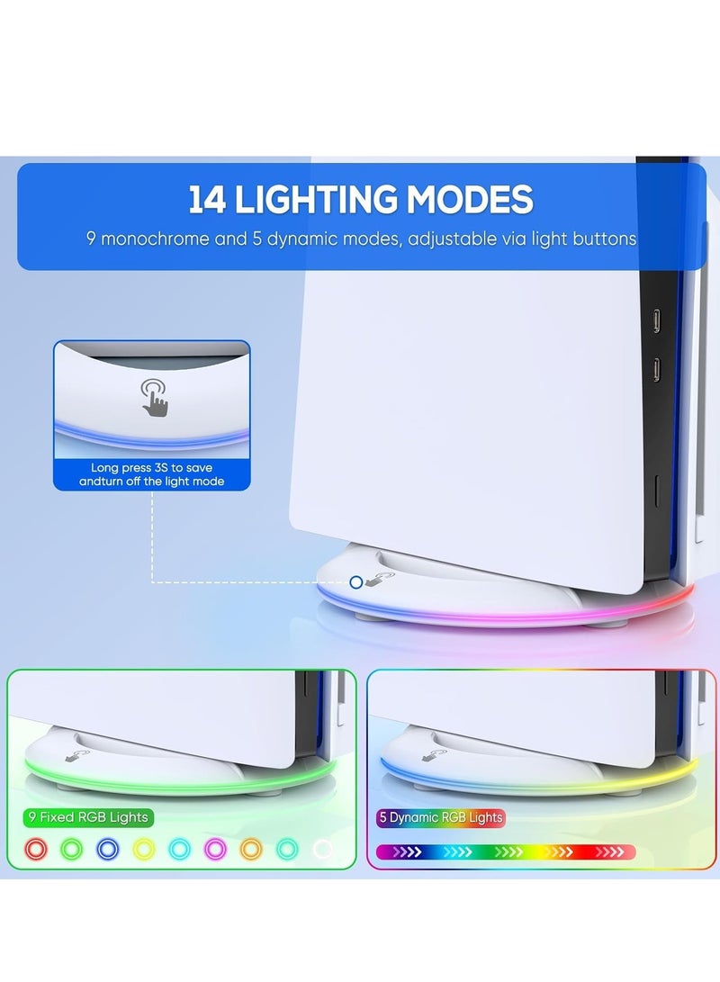 Vertical Stand Base with 14 RGB Lights Modes for PS5 Slim Console Disc and Digital Version