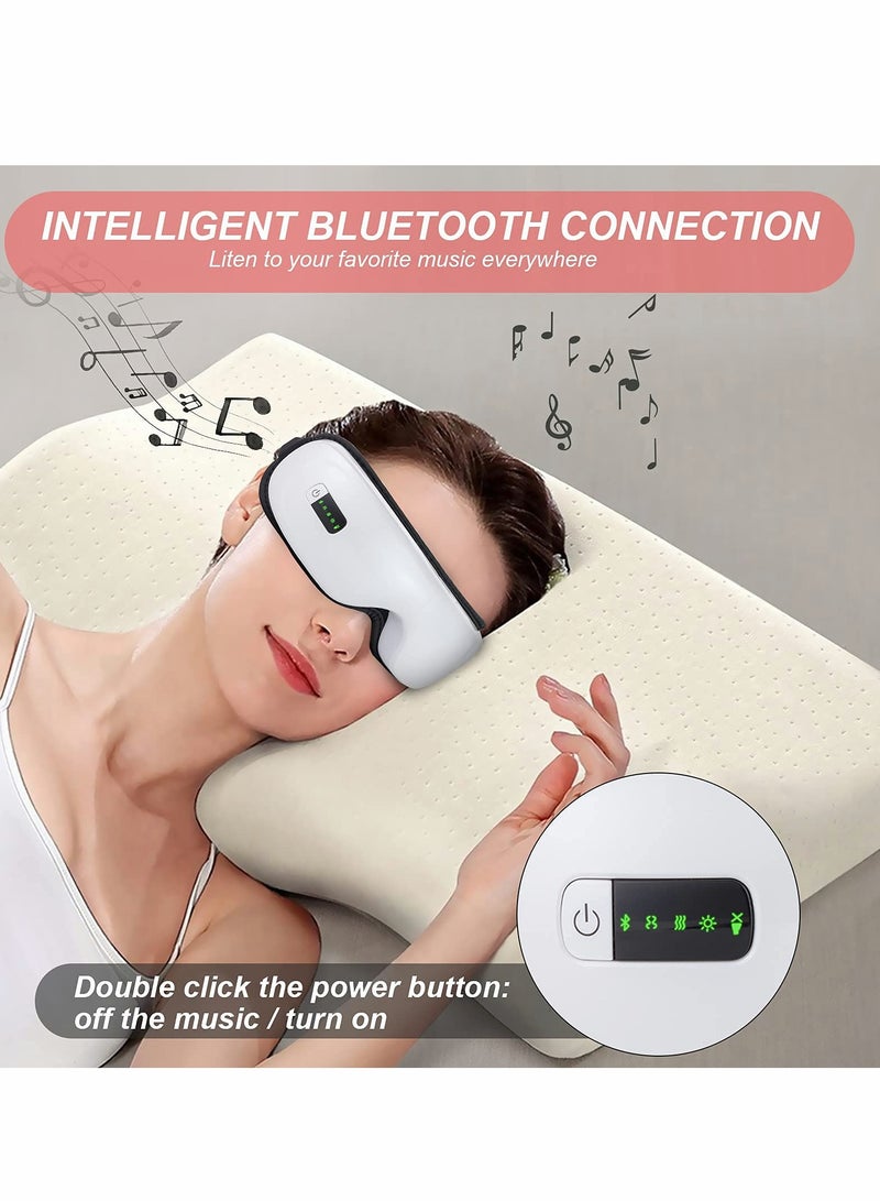 Eye Massager with Heat,Bluetooth Music Rechargeable Eye Heat Massager,Acupoints Point Eye Massage,Relax and Reduce Eye Strain Dark Circles Eye Bags Dry Eye-White