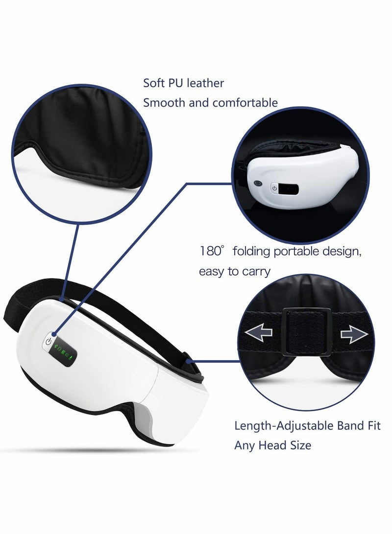 Eye Massager with Heat,Bluetooth Music Rechargeable Eye Heat Massager,Acupoints Point Eye Massage,Relax and Reduce Eye Strain Dark Circles Eye Bags Dry Eye-White