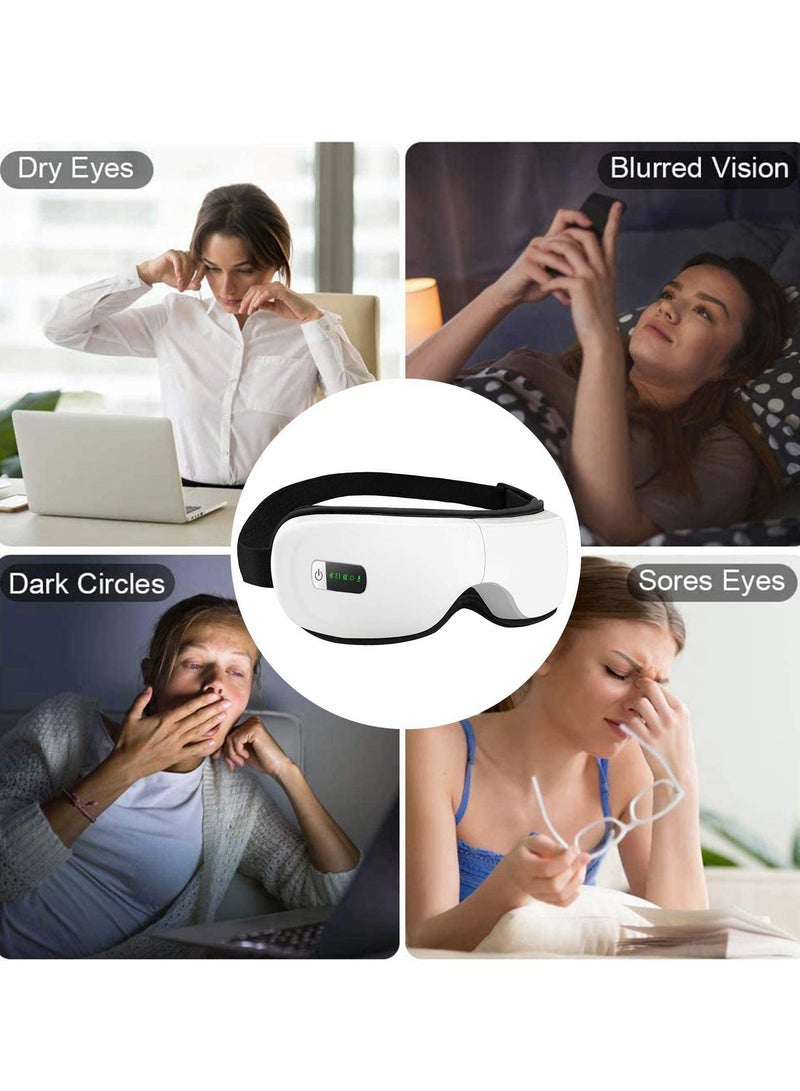 Eye Massager with Heat,Bluetooth Music Rechargeable Eye Heat Massager,Acupoints Point Eye Massage,Relax and Reduce Eye Strain Dark Circles Eye Bags Dry Eye-White