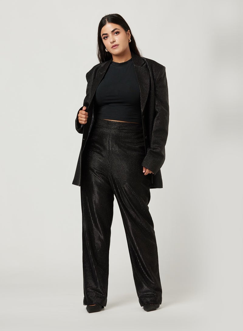 Over-sized Black Shimmer Two-piece Suit set with pants