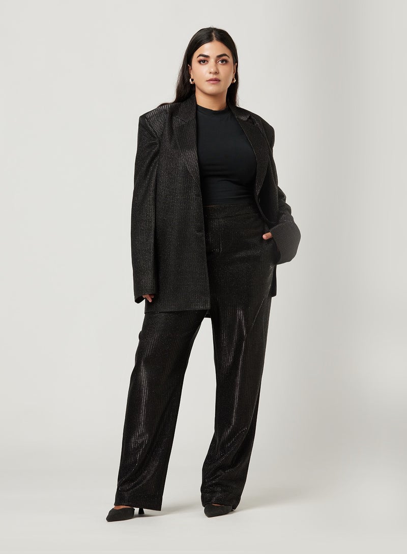 Over-sized Black Shimmer Two-piece Suit set with pants