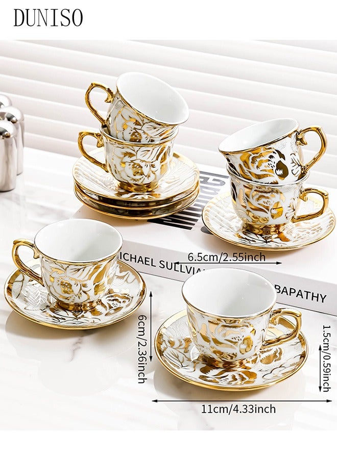 6 packs Tea Cups and Retro Tea Cups and Saucers Set Porcelain Tea Set for Tea Party Afternoon Tea Cups Saucer for Coffee Milk Kitchen and Drawing RoomSaucers Set Porcelain Tea Set for Tea Party