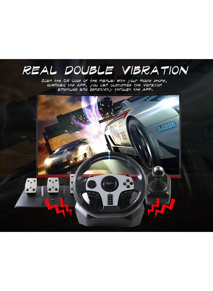 Racing Wheel Dual-Motor Feedback Driving with Pedals and Shifter for PS4, PC, Xbox One, Xbox Series S/X, and Nintendo Switch