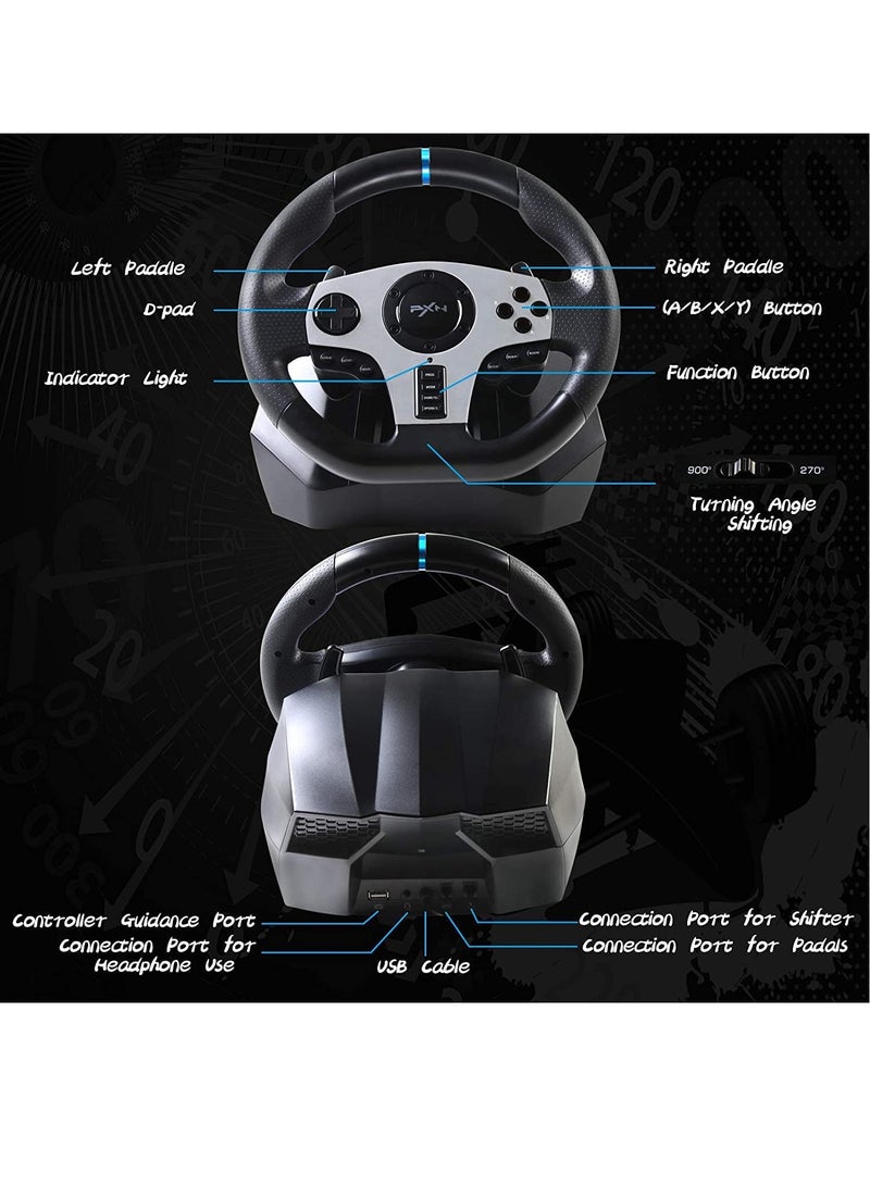 Racing Wheel Dual-Motor Feedback Driving with Pedals and Shifter for PS4, PC, Xbox One, Xbox Series S/X, and Nintendo Switch